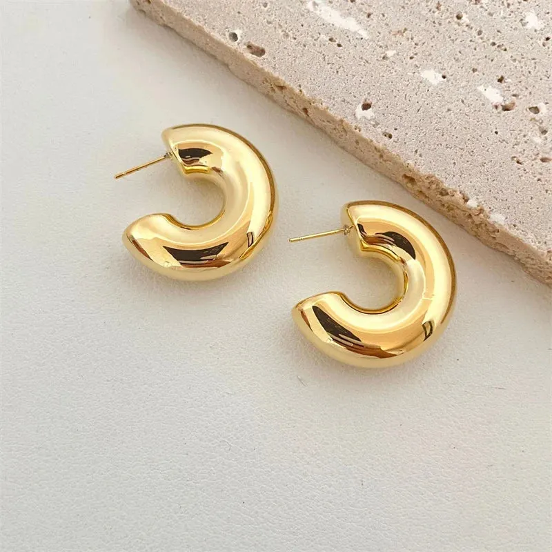 Exaggerate Big Round Circle Drop Women Chunky TearDrop Stainless Steel Earring