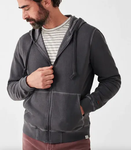 Faherty Sunwashed Fleece Full Zip Washed Black