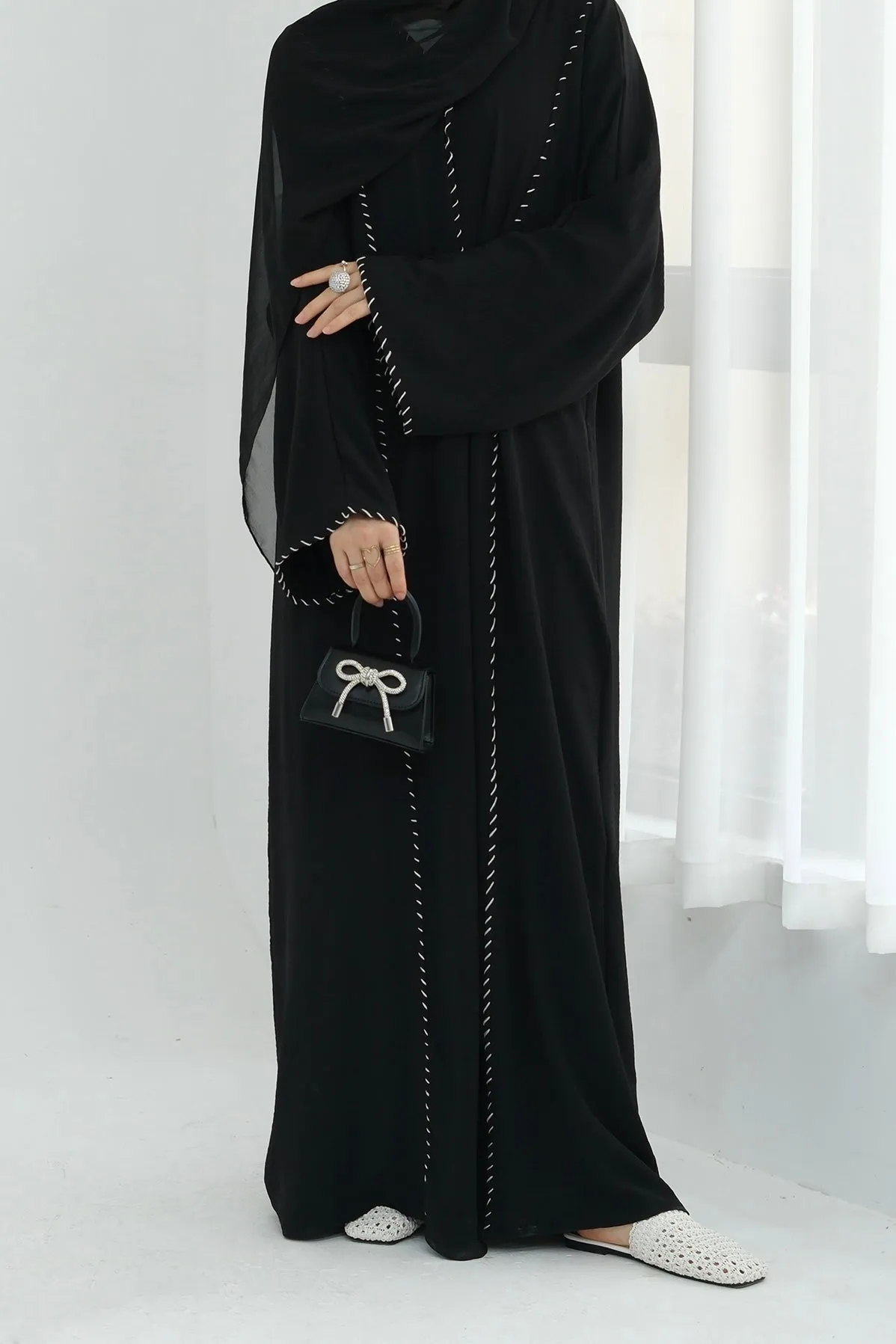 Farah Embroidered Modest Open Abaya 825 - Black