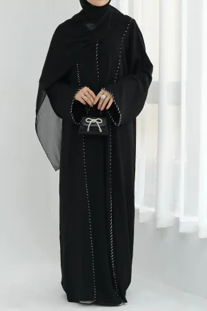 Farah Embroidered Modest Open Abaya 825 - Black