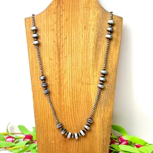 Faux Navajo Pearl and Rondelle Necklace in Silver Tone