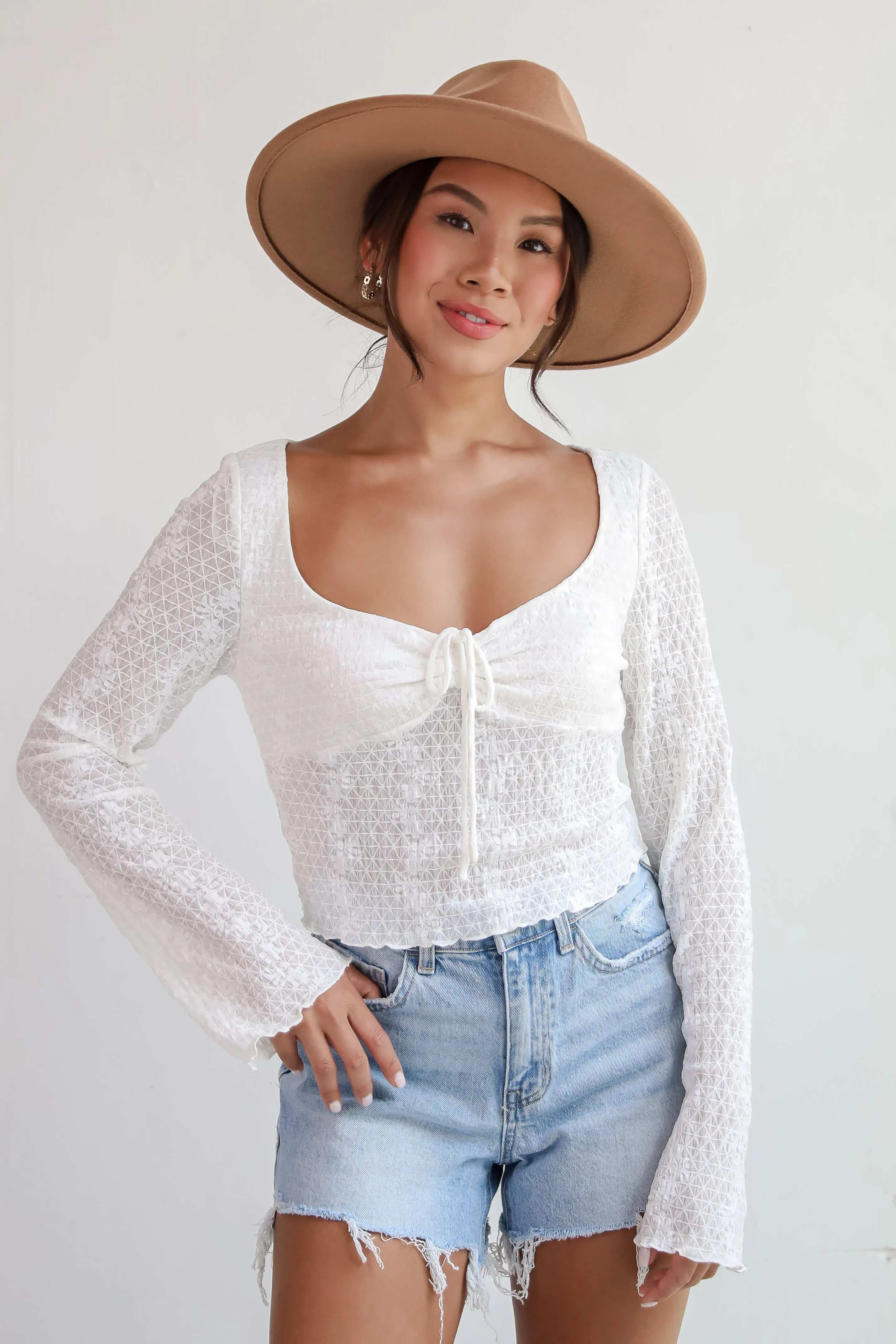 FINAL SALE - Trendsetting Cuteness White Mesh Blouse