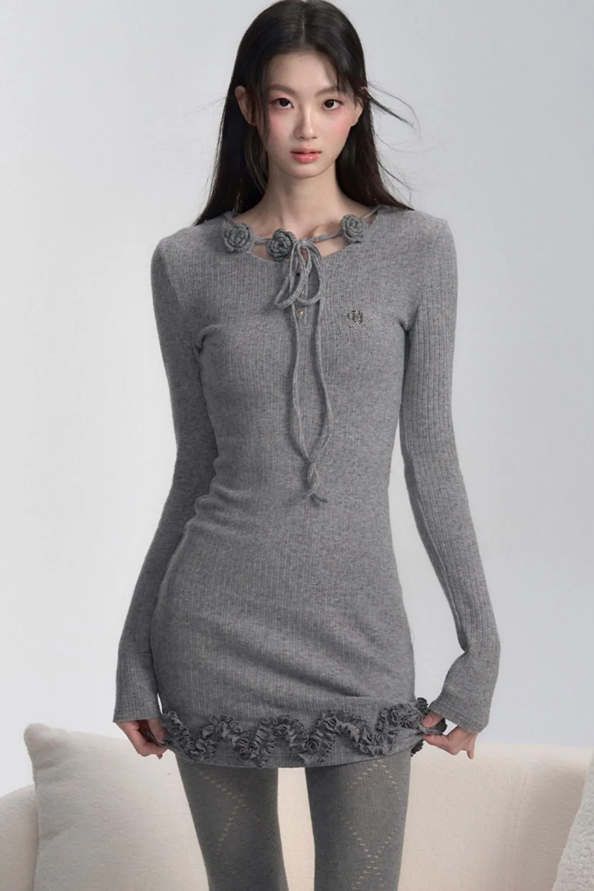 Fitted Lace-Up Knit Dress