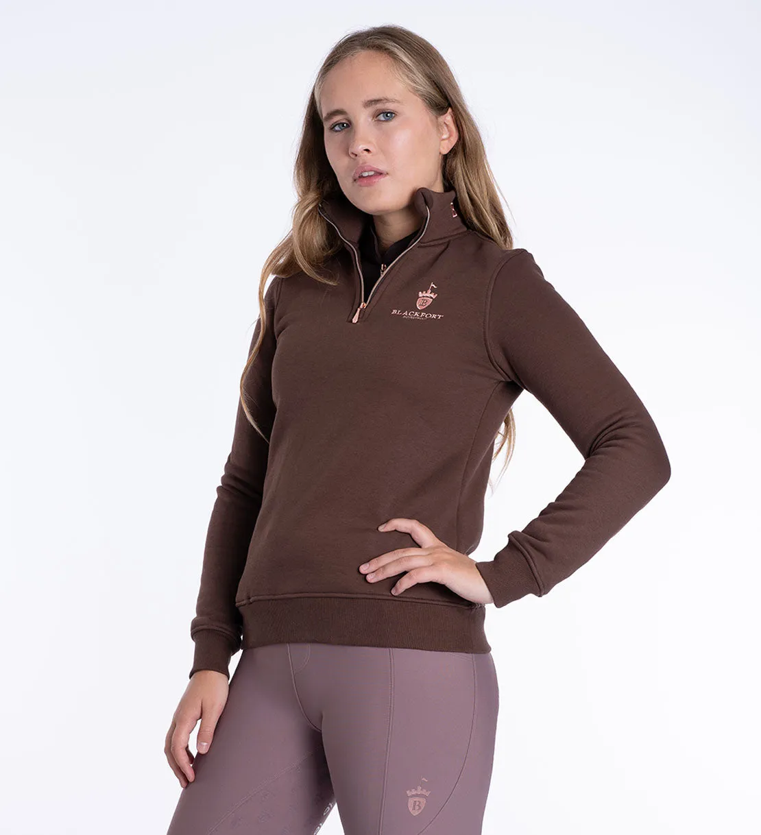 Fleece Quarter Zip Chocolate & Rose Gold