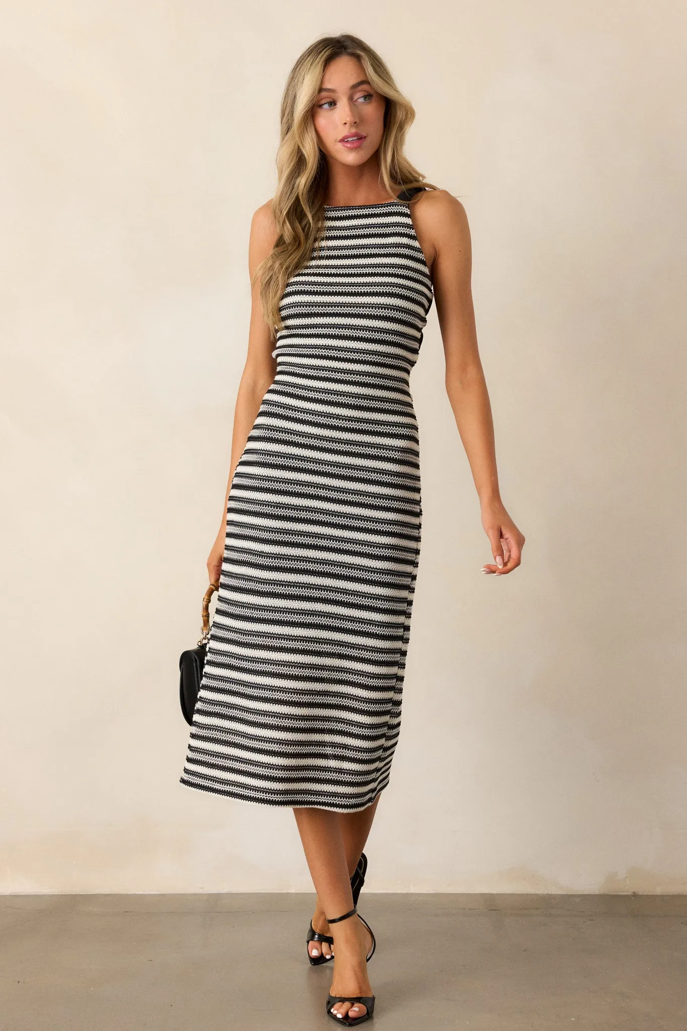 Flirty Vibes Black Stripe Knit Midi Dress