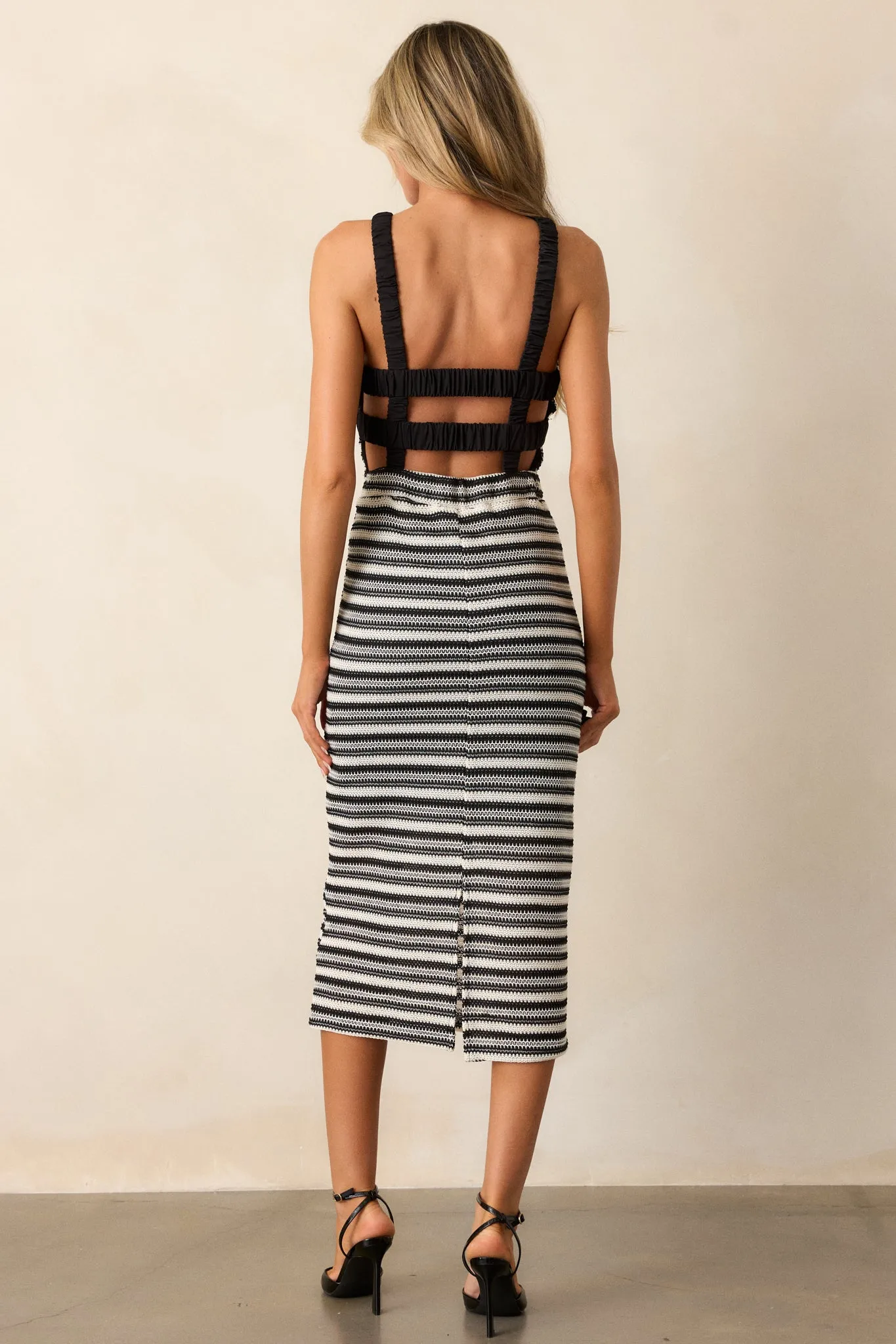 Flirty Vibes Black Stripe Knit Midi Dress