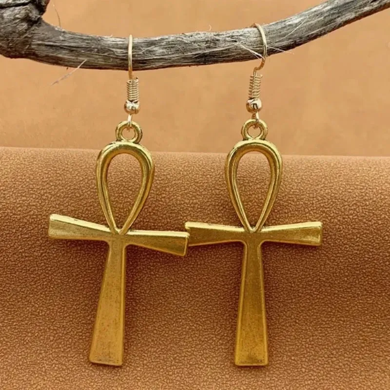 Flower Vintage Egyptian Traditional Pendant Ankh Symbol Cross Life Earring