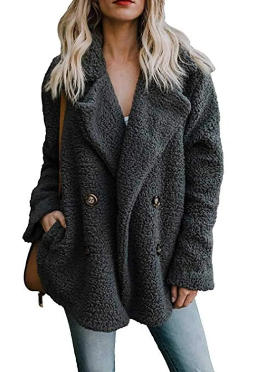 Fluffy Faux Fur Lapel Collar Womens Winter Coats