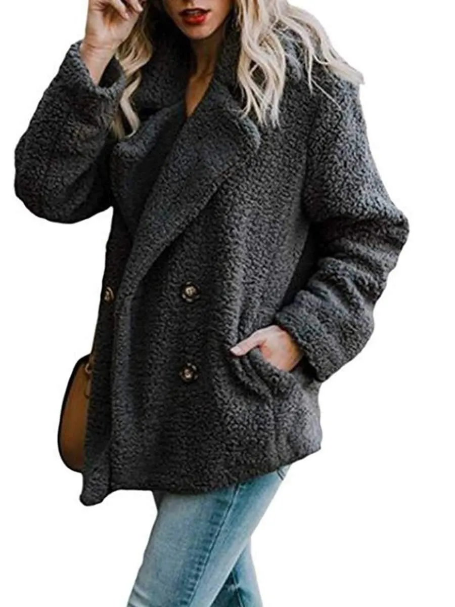 Fluffy Faux Fur Lapel Collar Womens Winter Coats