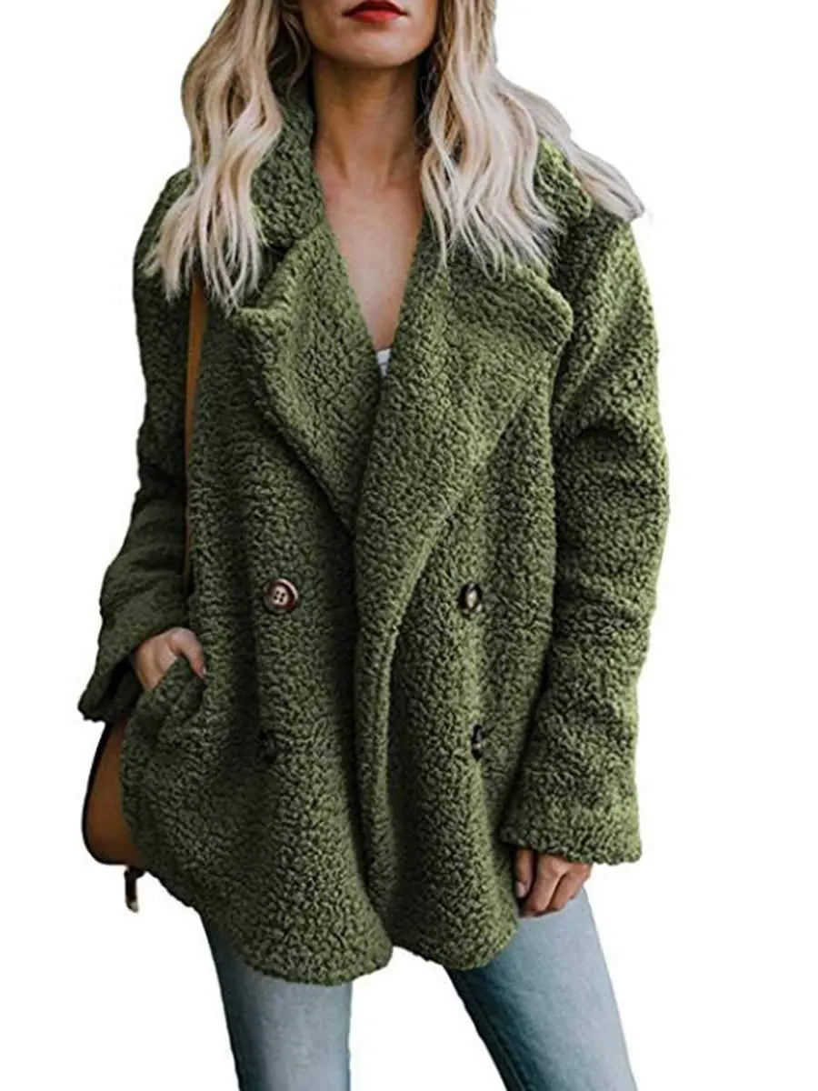 Fluffy Faux Fur Lapel Collar Womens Winter Coats