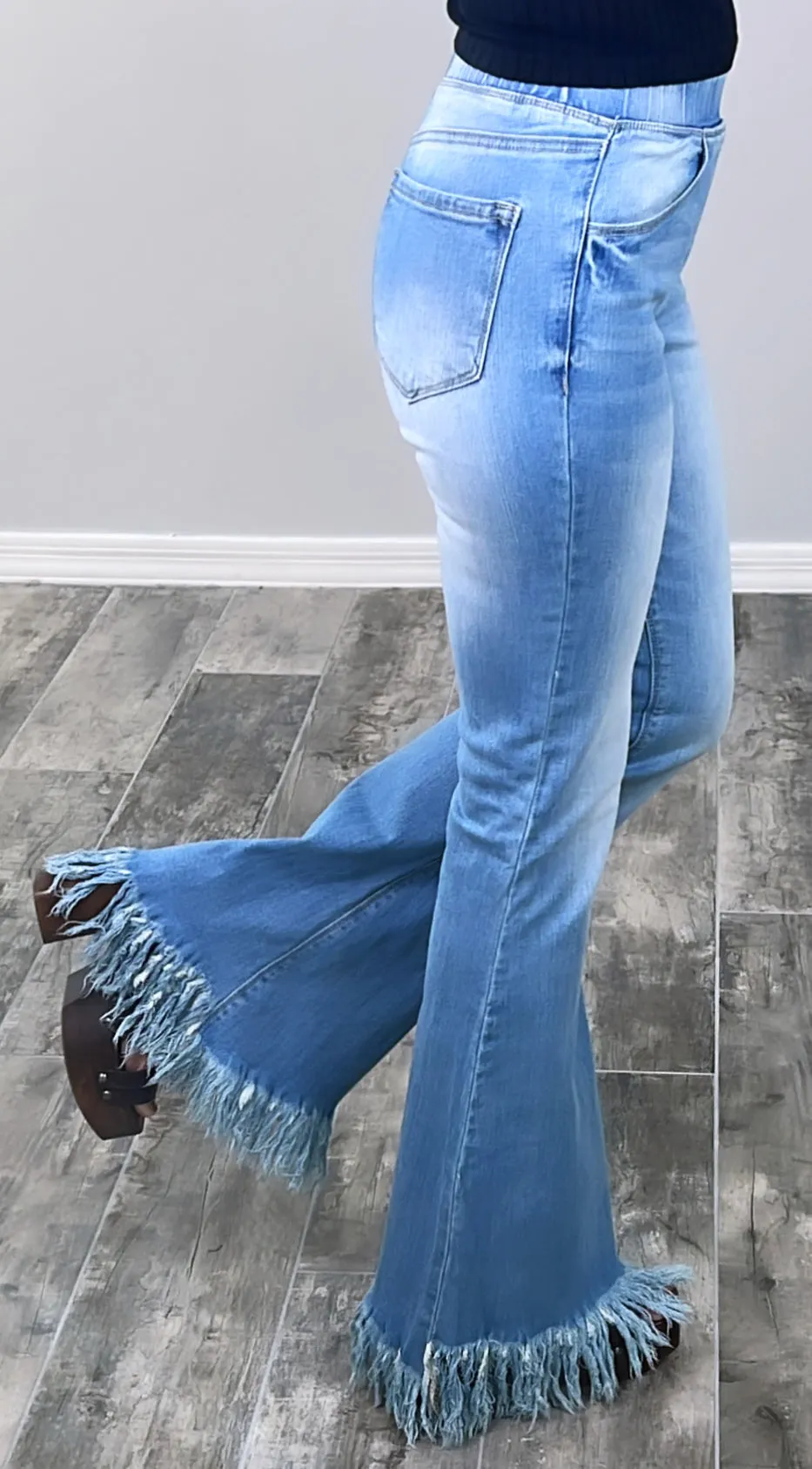 Freedom Calls Light Wash Flare Fringe Jeans