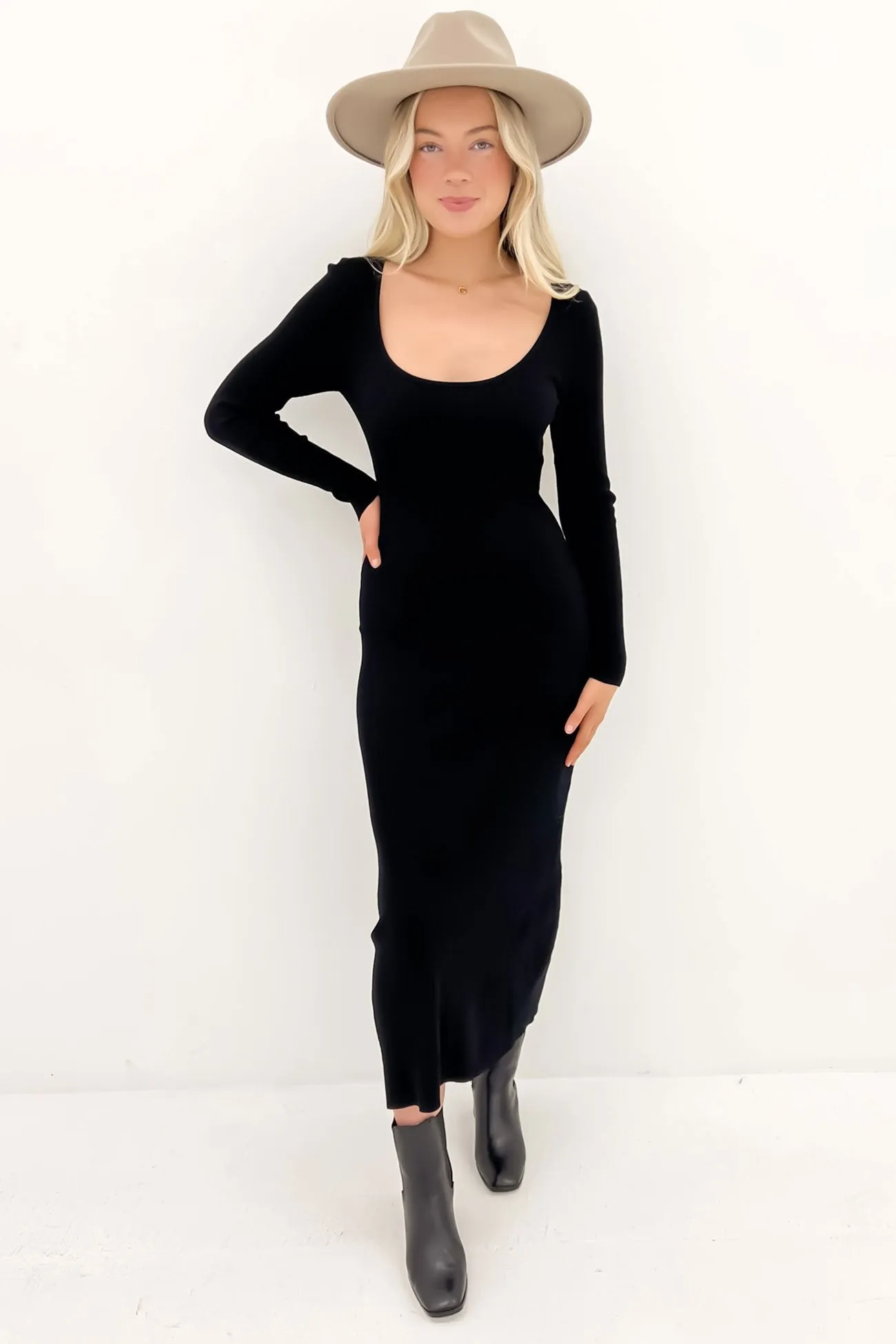 Freya Long Sleeve Maxi Dress Black