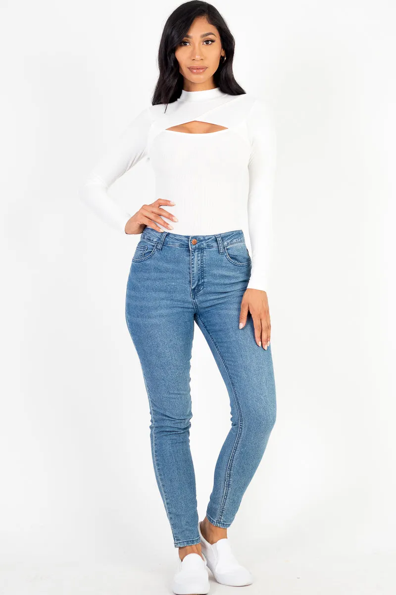 Front Cutout Long Sleeve Bodysuit (CAPELLA)