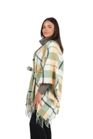 FSOR5344 - Green Plaid Ruana With Belt