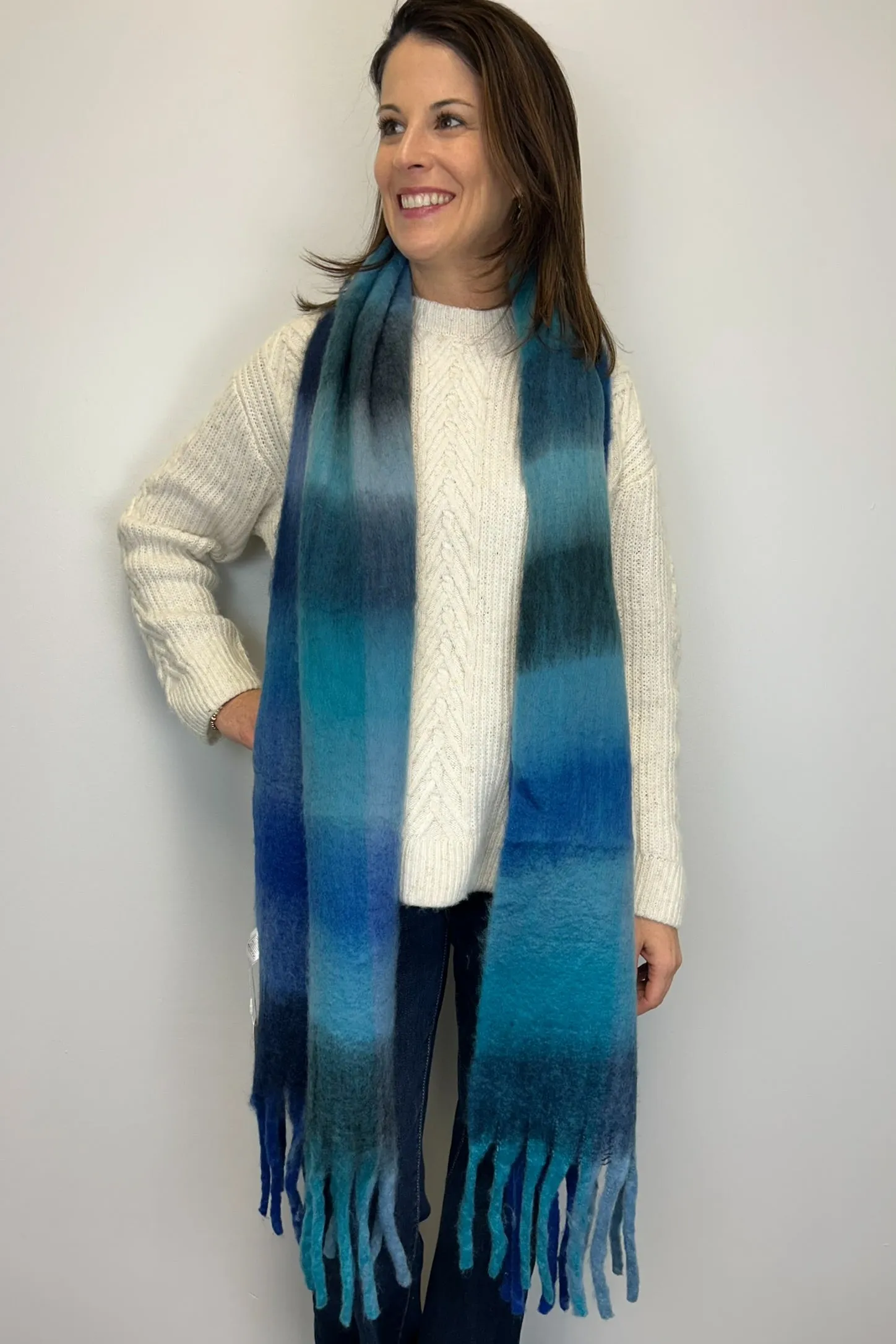 Fuzzy Multi Color Plaid Scarf