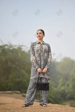 Gargi in Chikankari Polysilk Set for Women - Black Print