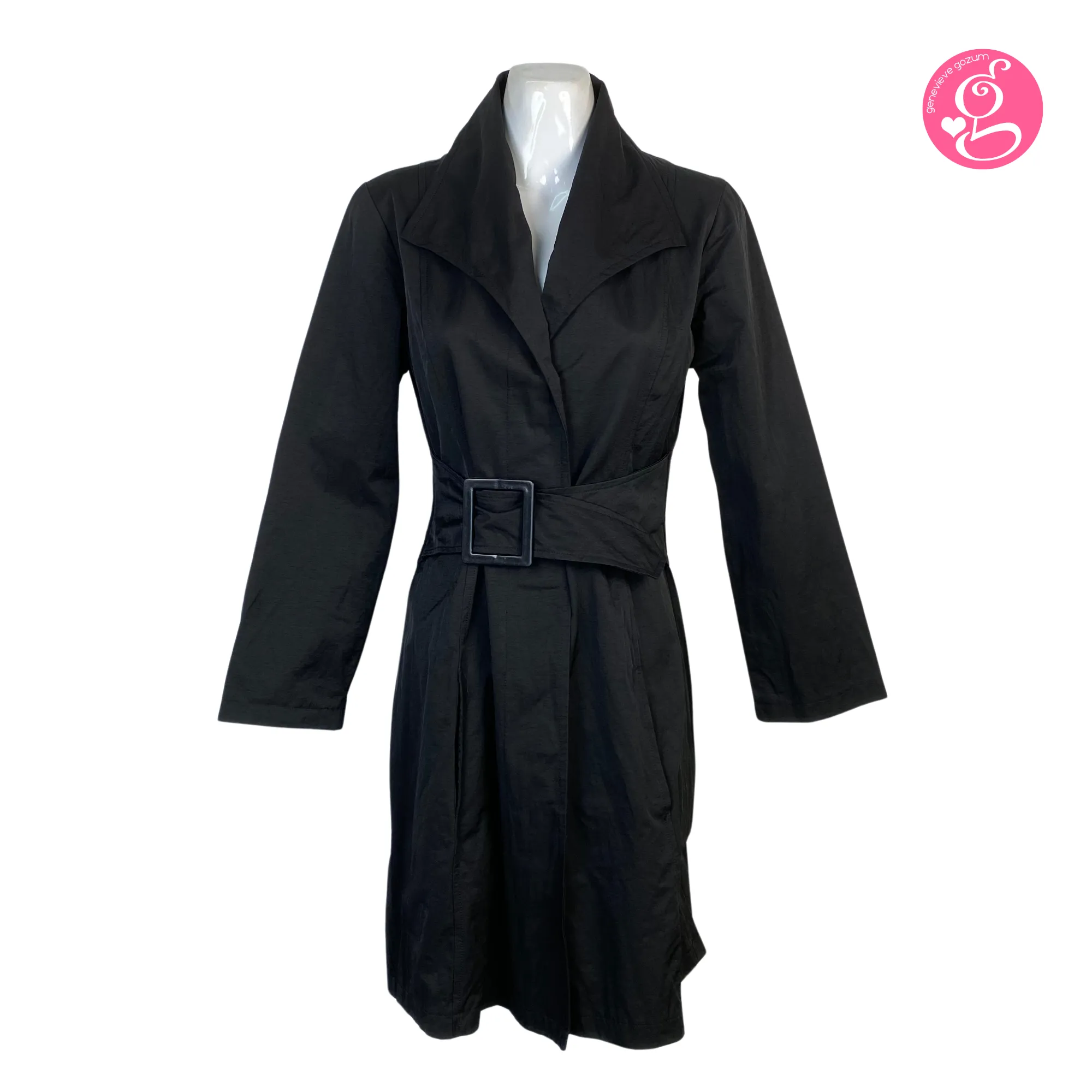 Genevieve Gozum Black Coat Dress with Belt