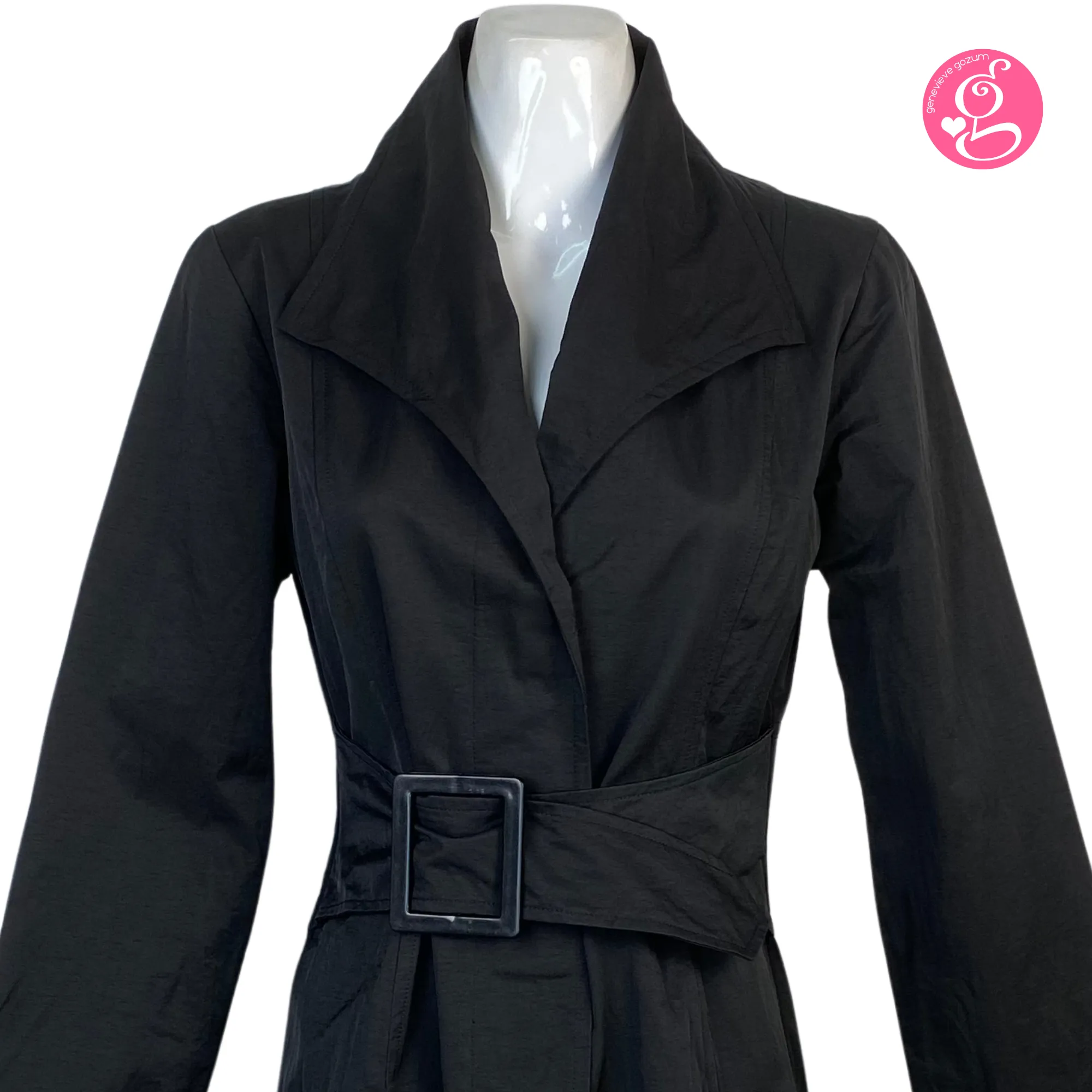 Genevieve Gozum Black Coat Dress with Belt