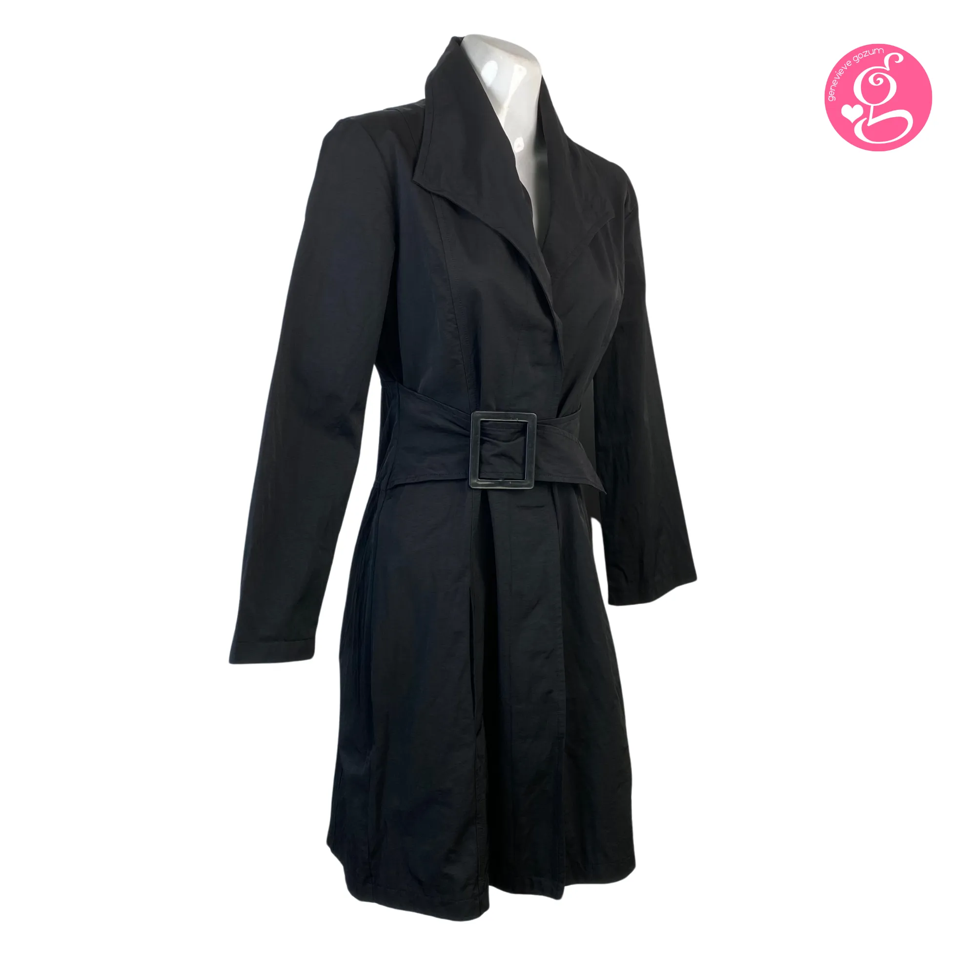 Genevieve Gozum Black Coat Dress with Belt