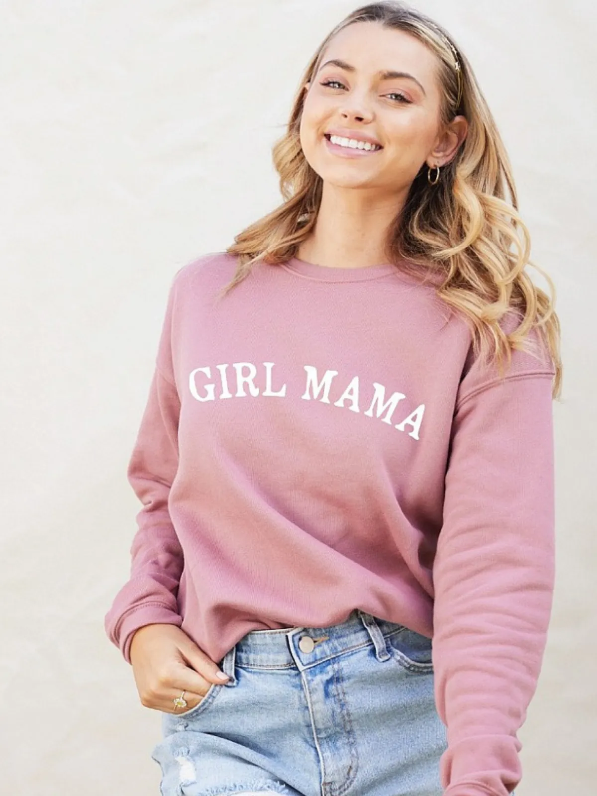 Girl Mama Women's Graphic Fleece Sweatshirt, Mauve