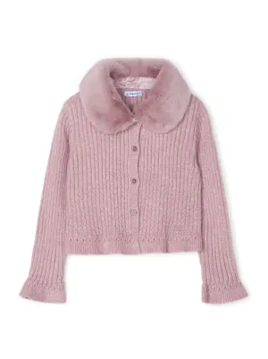 Girls Faux Fur Collar Bolero Cardigan