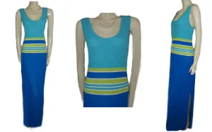 *GORGEOUS ST.JOHN BY MARIE GRAY FABULOUS KNIT DRESS IN ROYAL BLUE, LIME & AQUAMARINE