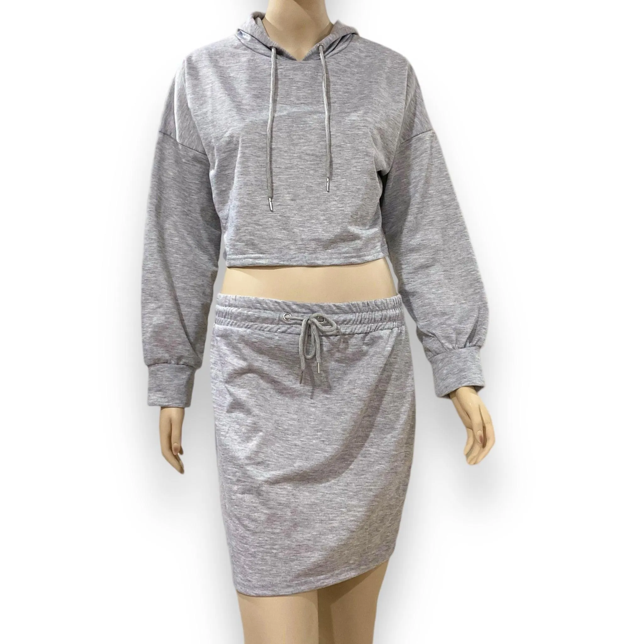 Gray Sweatshirt Cropped Hoodie