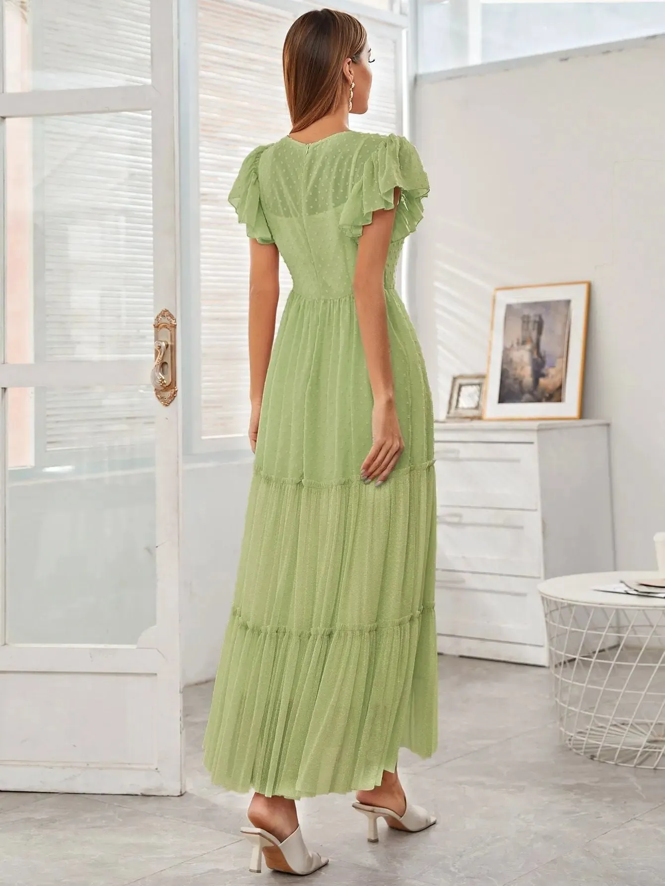 Green Ruffled Lace Dress