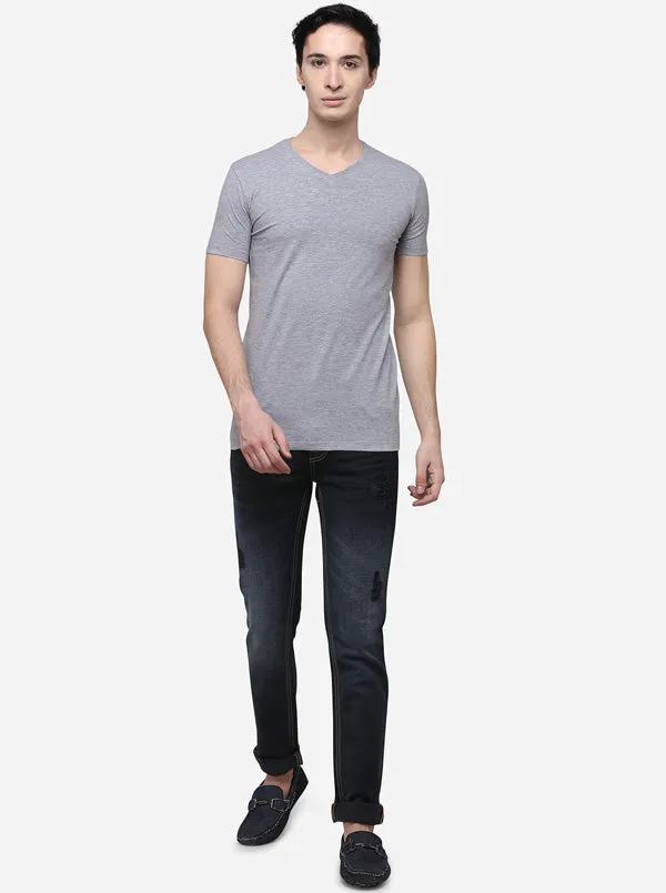 Grey Slim Fit Solid T-Shirt | JadeBlue