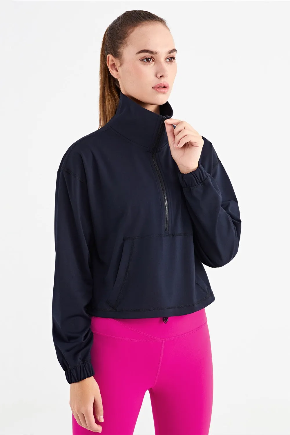 Half-Zip Cropped Pullover Sweatshirt