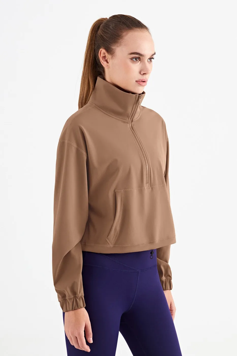 Half-Zip Cropped Pullover Sweatshirt