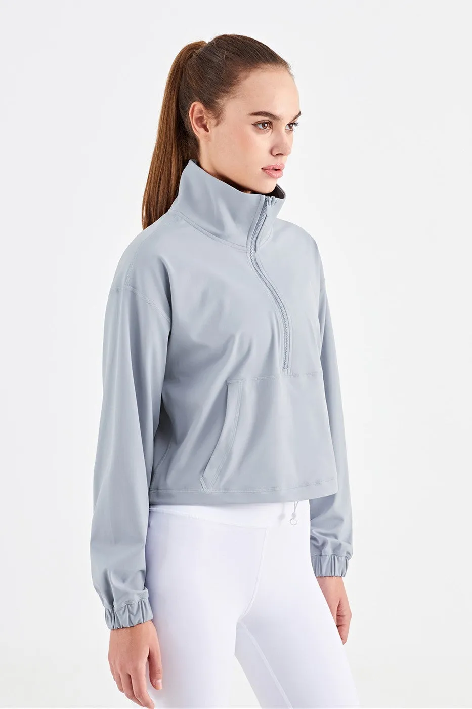 Half-Zip Cropped Pullover Sweatshirt