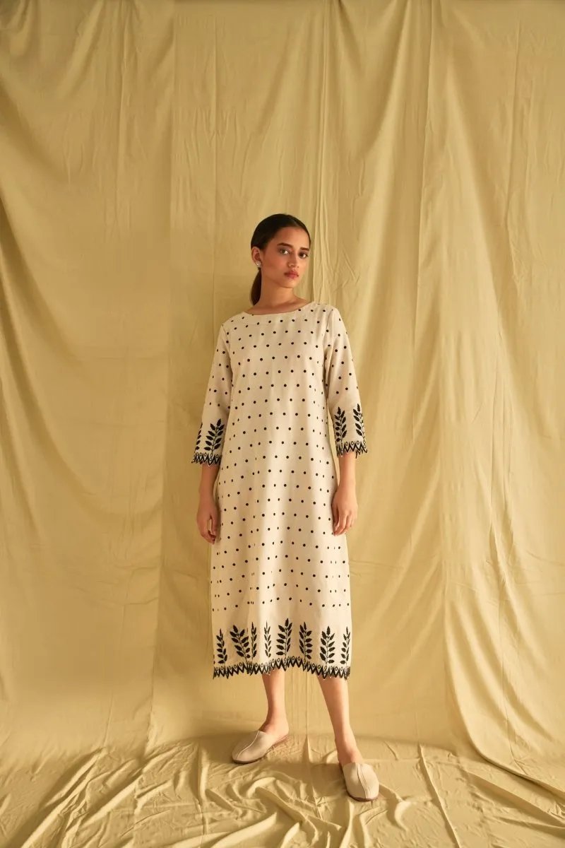 Hand Scalloped Cutwork Linen Dress