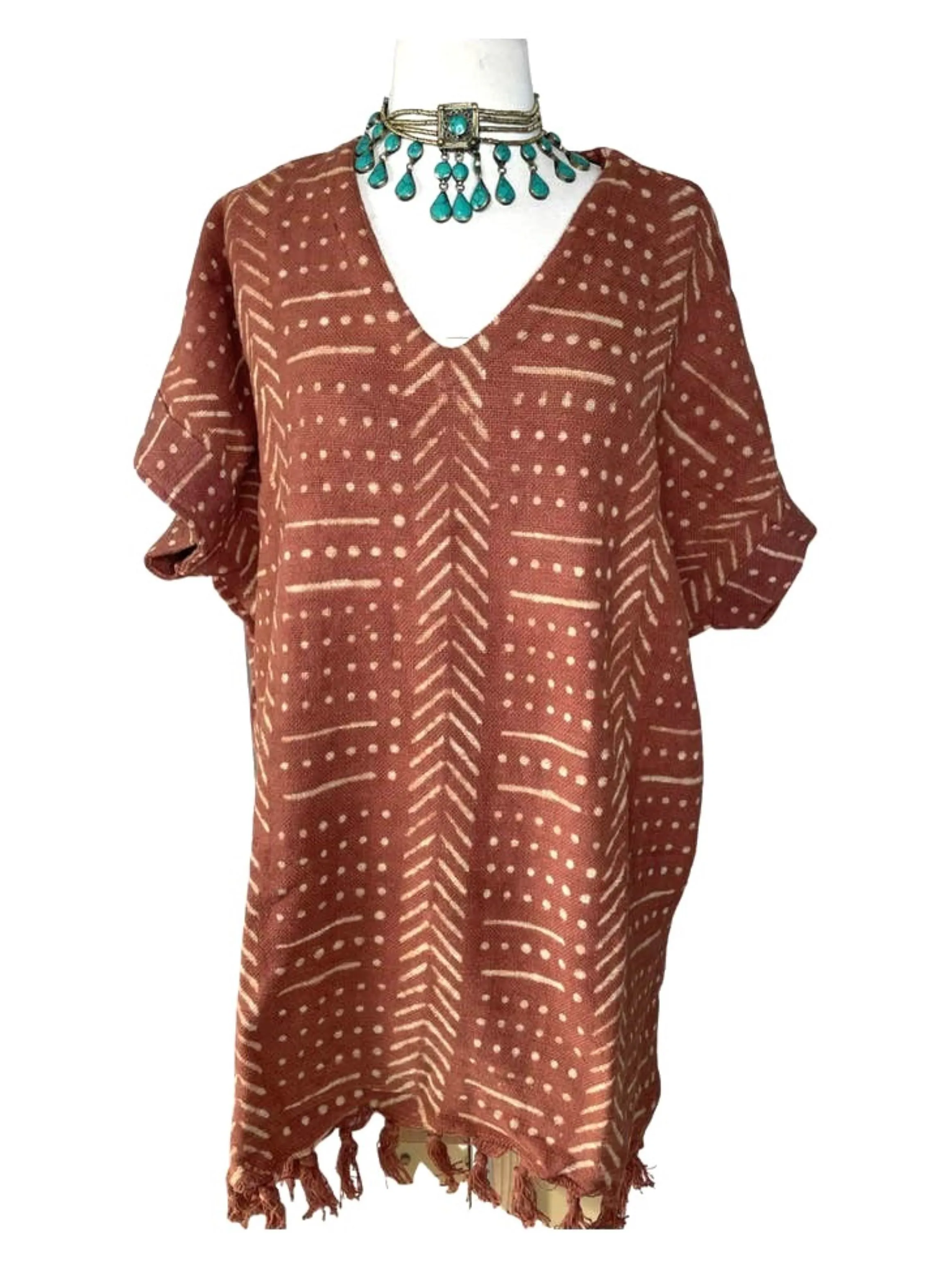 Hand Woven Block Print Sweater dress or tunic (Rust)