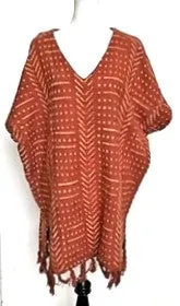 Hand Woven Block Print Sweater dress or tunic (Rust)