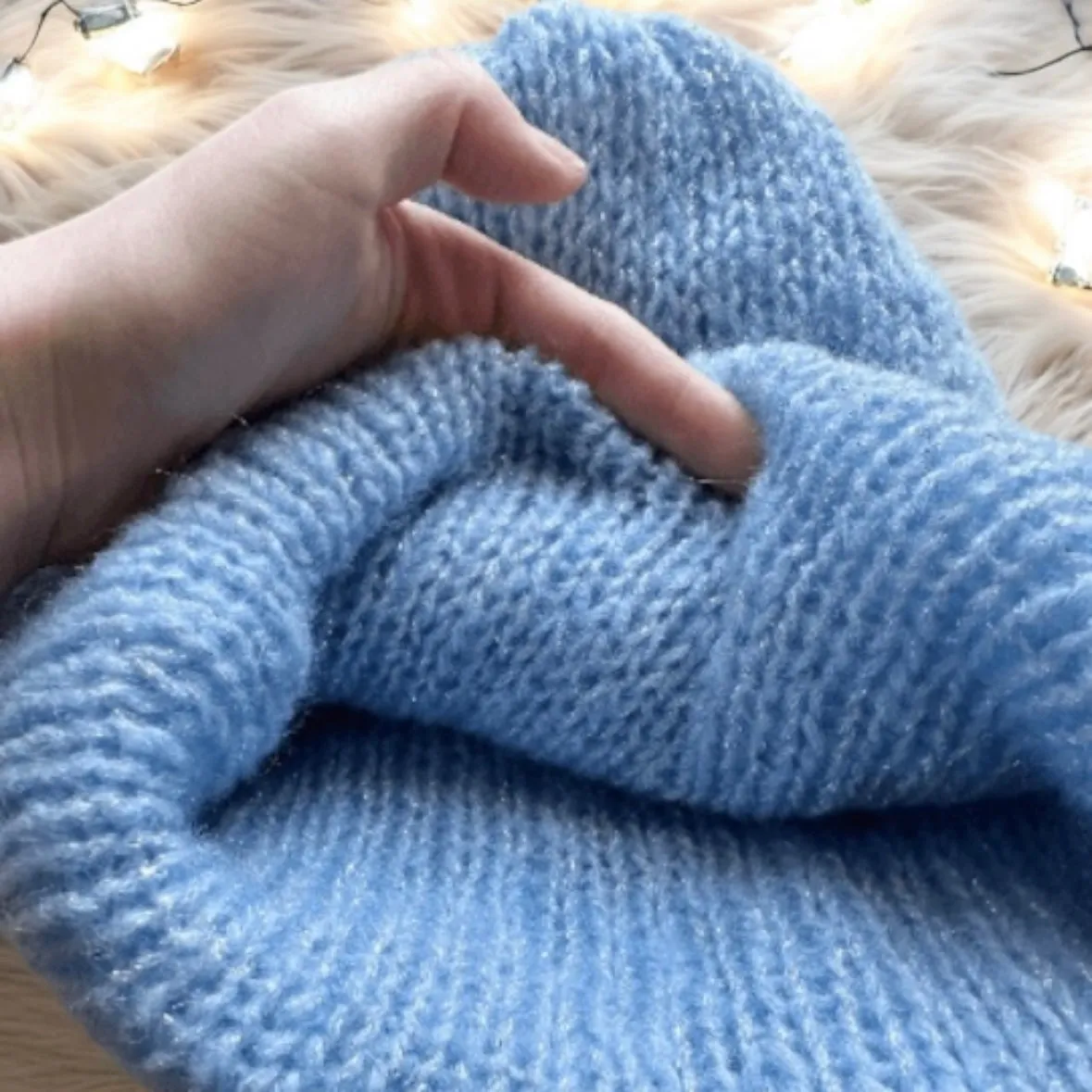 Handmade Double layered knit Beanie | Knit Beret | Slouchy Hat in ice blue glitter | Knit beanie in blue mix | Fluffy and cozy winter hat