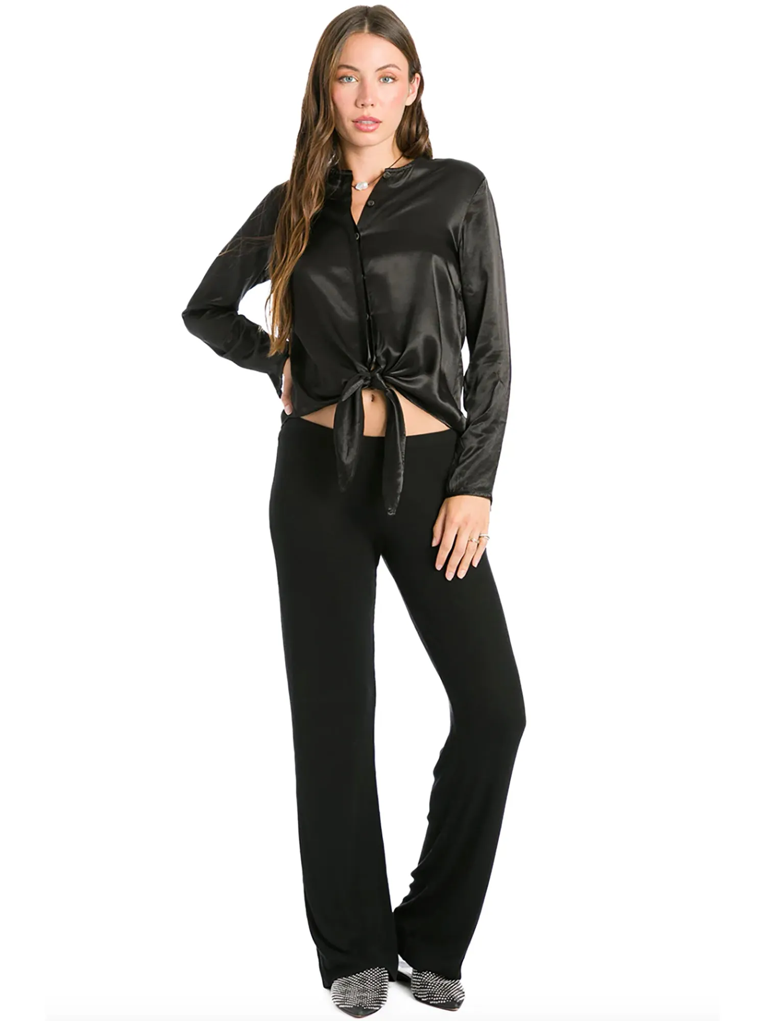 Hard Tail Satin Tie Front Blouse (Style SAT-41)