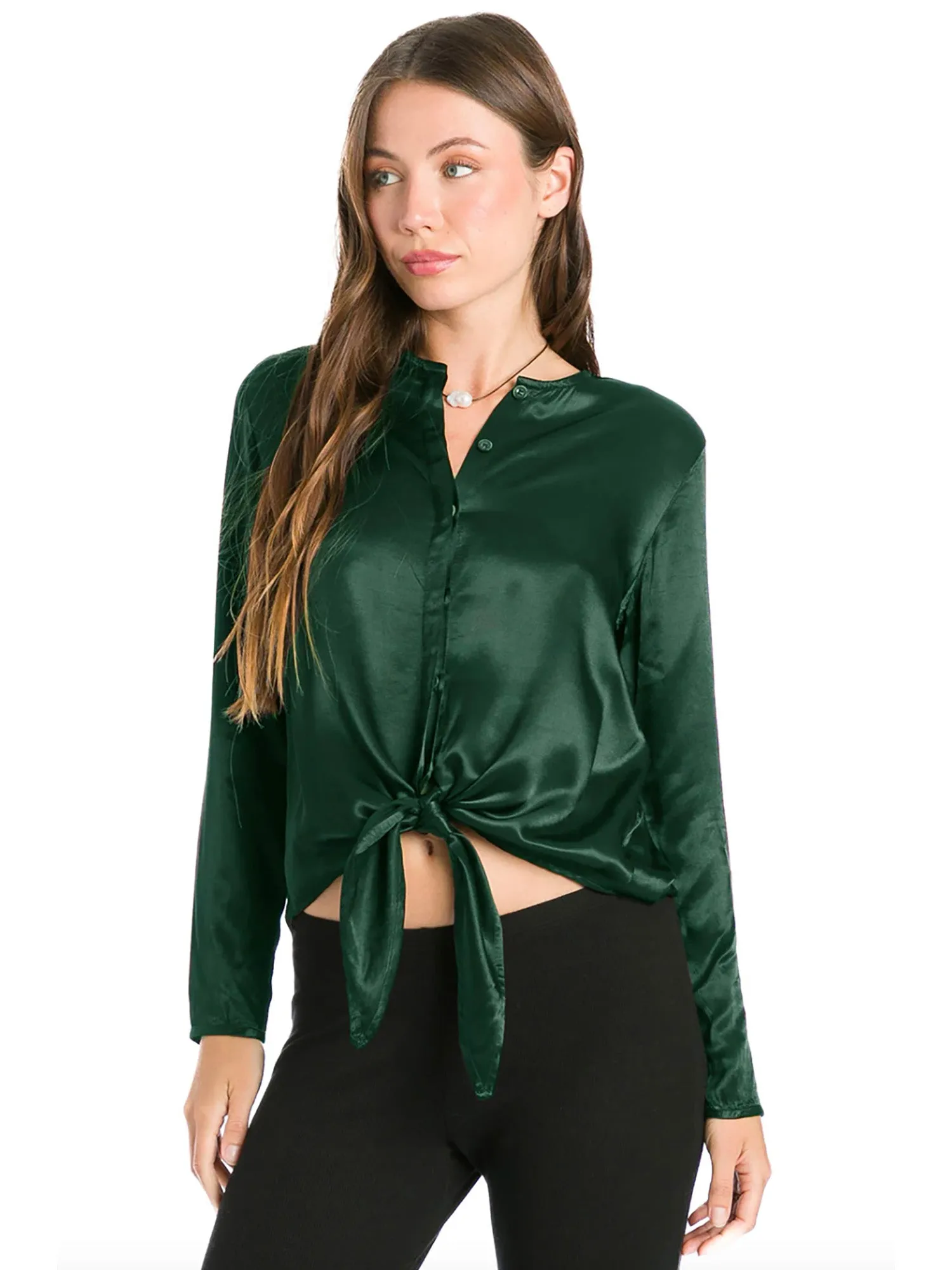 Hard Tail Satin Tie Front Blouse (Style SAT-41)