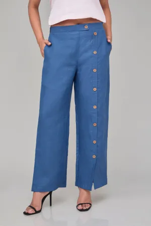 Hemp Oriental Blue Button Up Pants