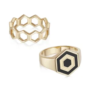 Hexagon Palm Ring Layering Set