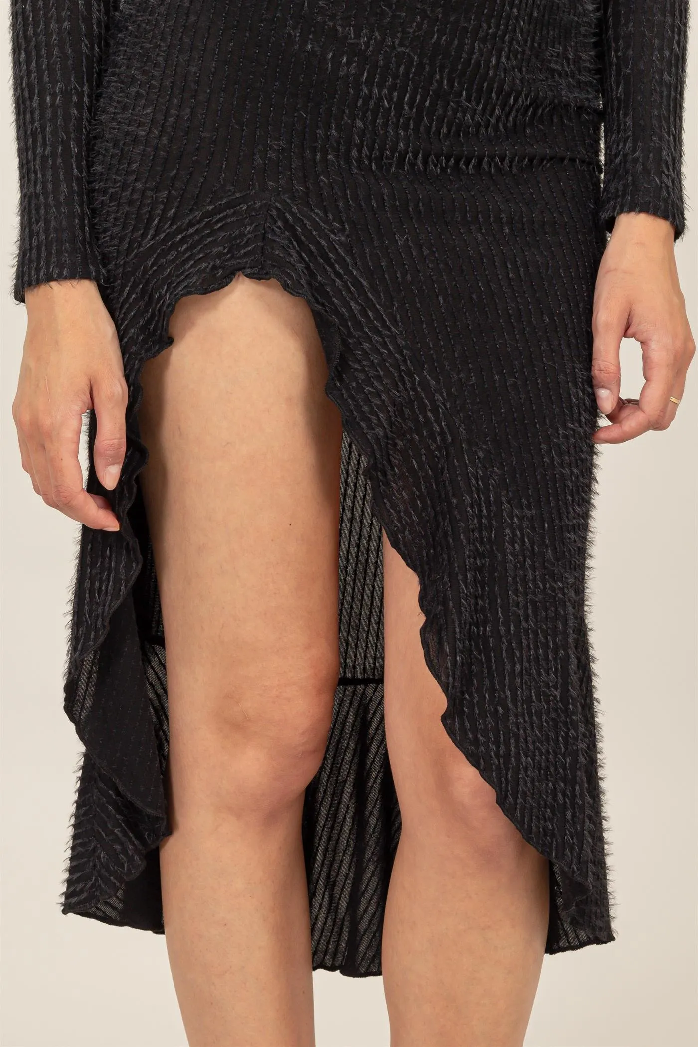 HF24F940-FUZZY KNIT ASYMMETRICAL HEM DRESS