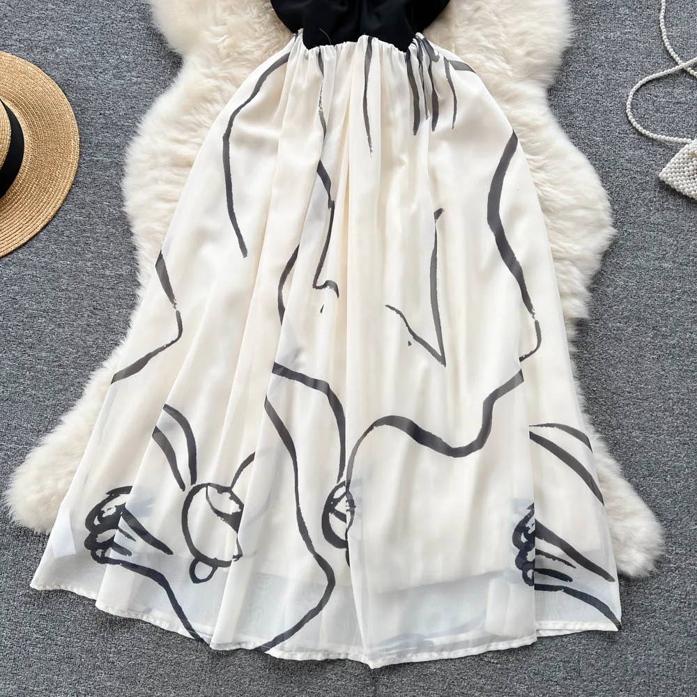 High-quality Black&White Colour-blocking Slip Dress