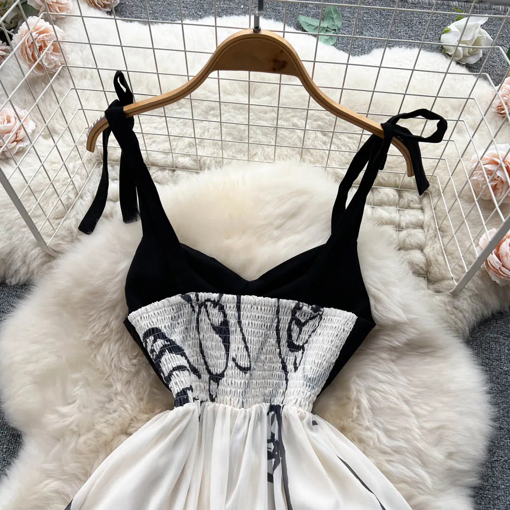 High-quality Black&White Colour-blocking Slip Dress