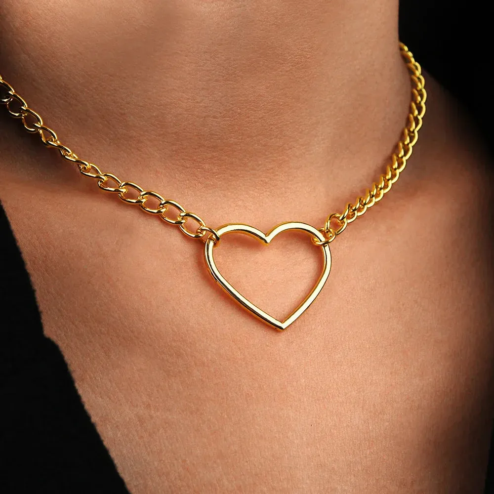 Hollow Heart Women Statement Dainty Pendant Necklake