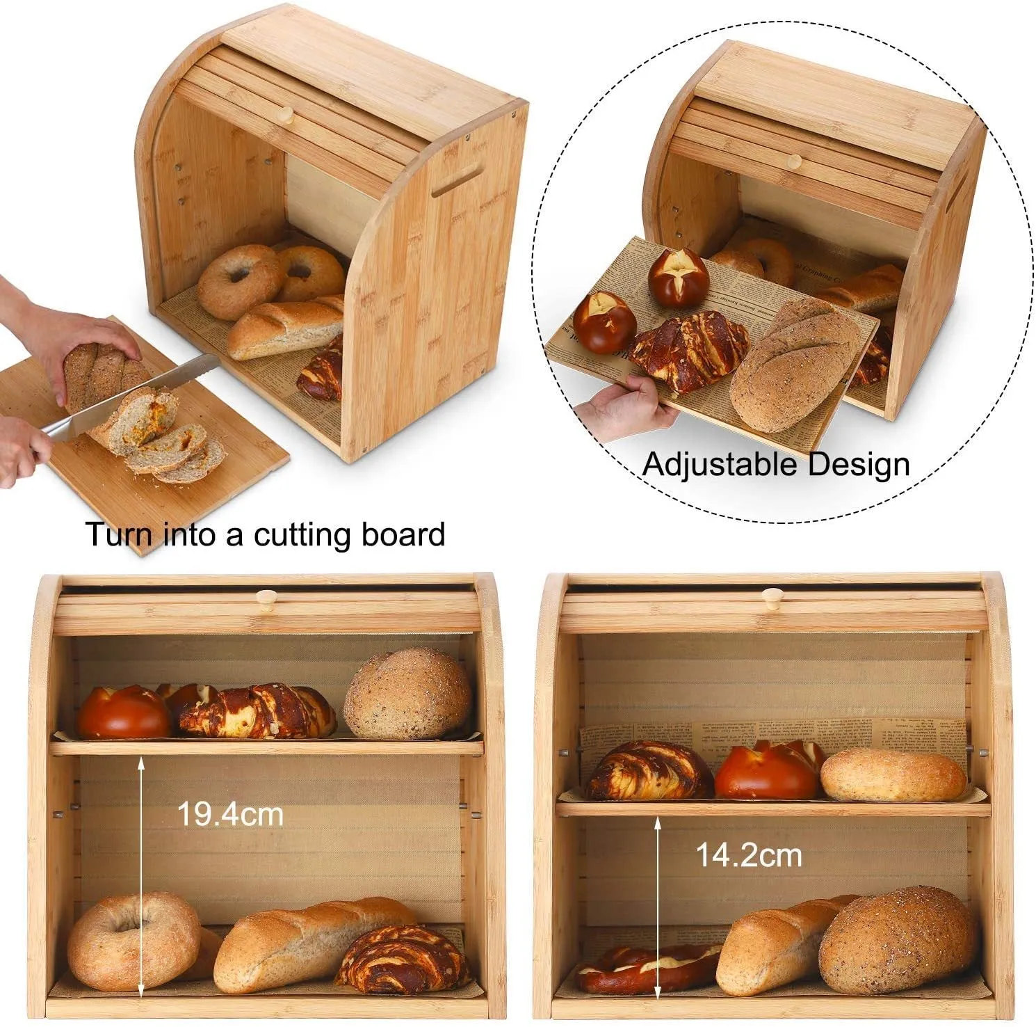 Home Fashion Bamboo Two Layer Bread Box