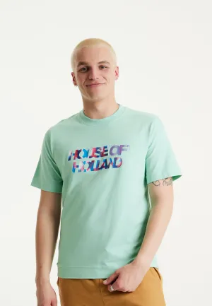 House Of Holland Iridescent Transfer Printed T-Shirt in Egg Blue