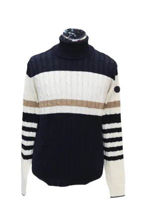 Impulso Navy Striped Cable Knit Sweater