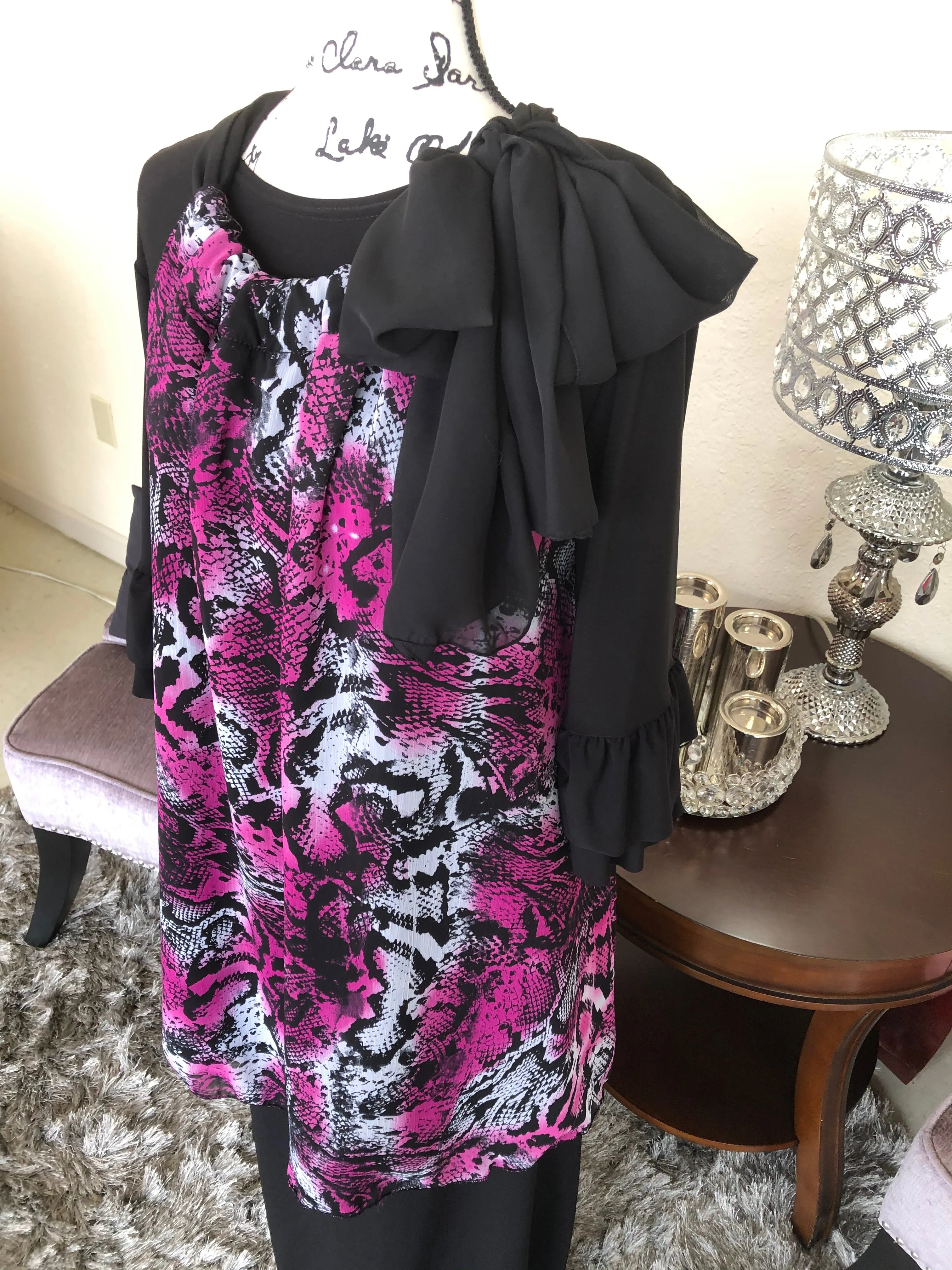 Isabella Fuchsia Animal Print Scarf-Style Tunic/Top