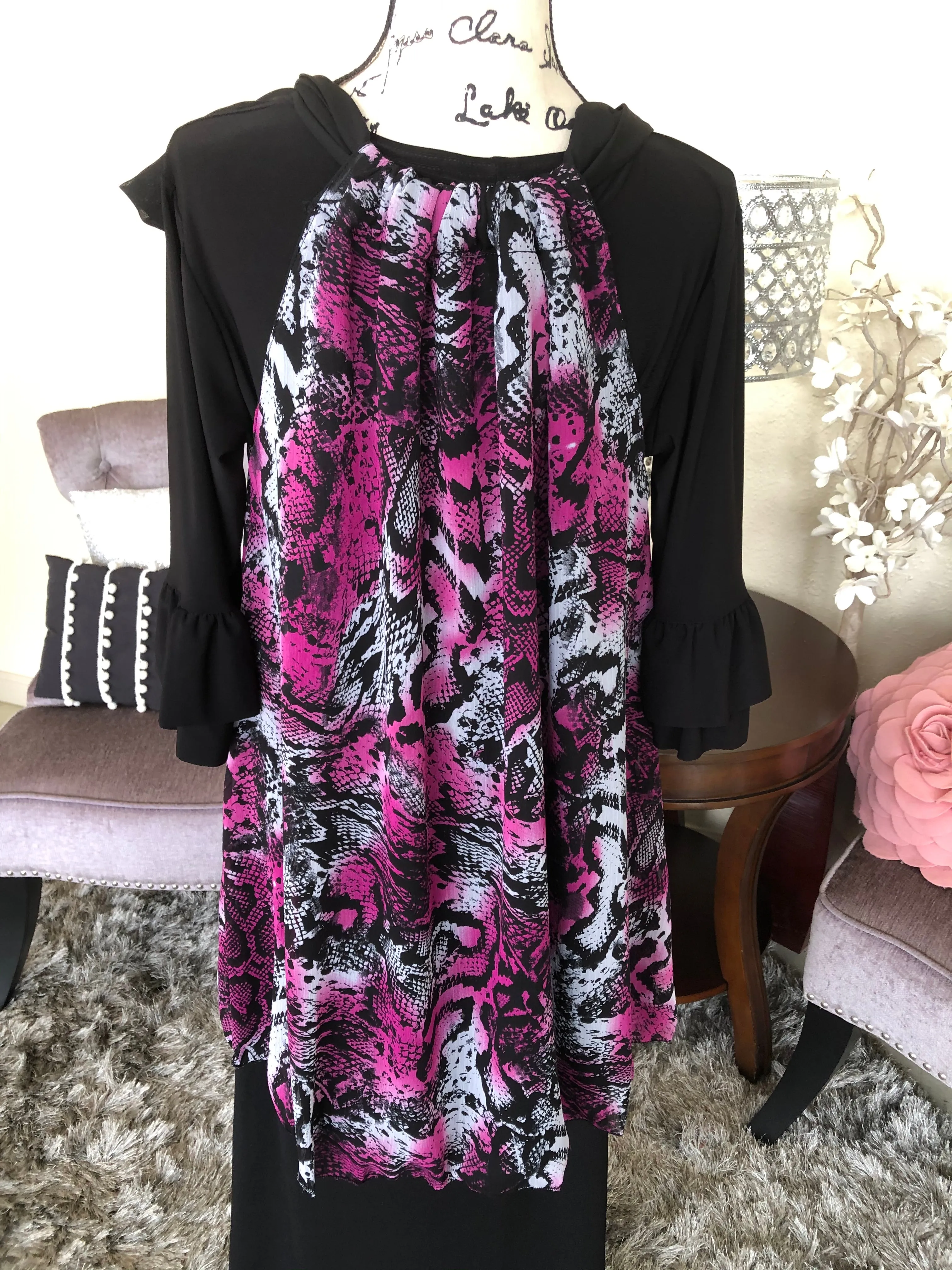 Isabella Fuchsia Animal Print Scarf-Style Tunic/Top