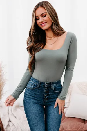 It's All Relative Square Neck Double Layered Bodysuit (Dusty Olive)